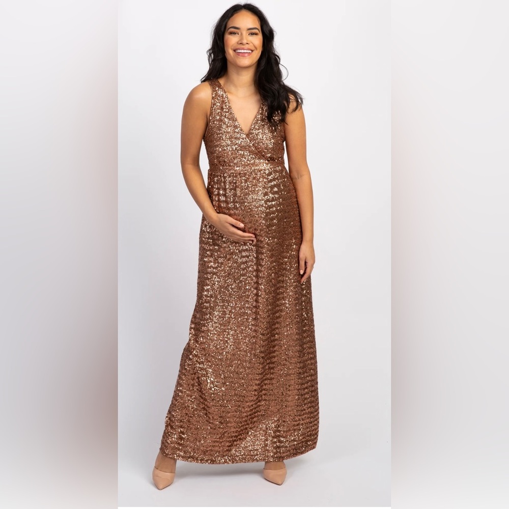 Pink Blush Gold Sequin Maternity Dress